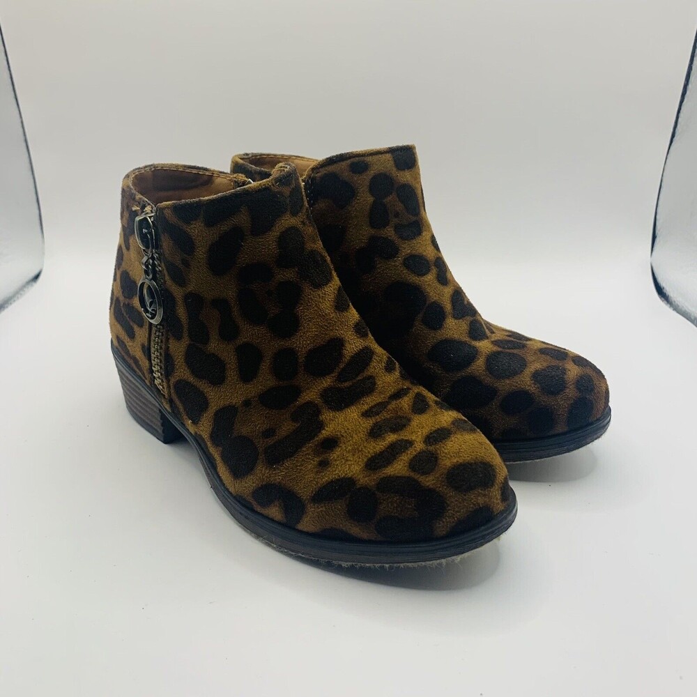 Pierre Dumas Kids Animal Print Leopard Zipp Faux Suede Ankle Shoe Boots Size 11